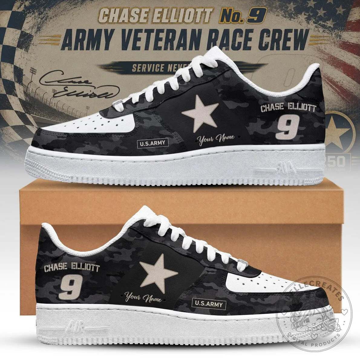 .No 9 Veteran Race Crew Personalized Camo AF1