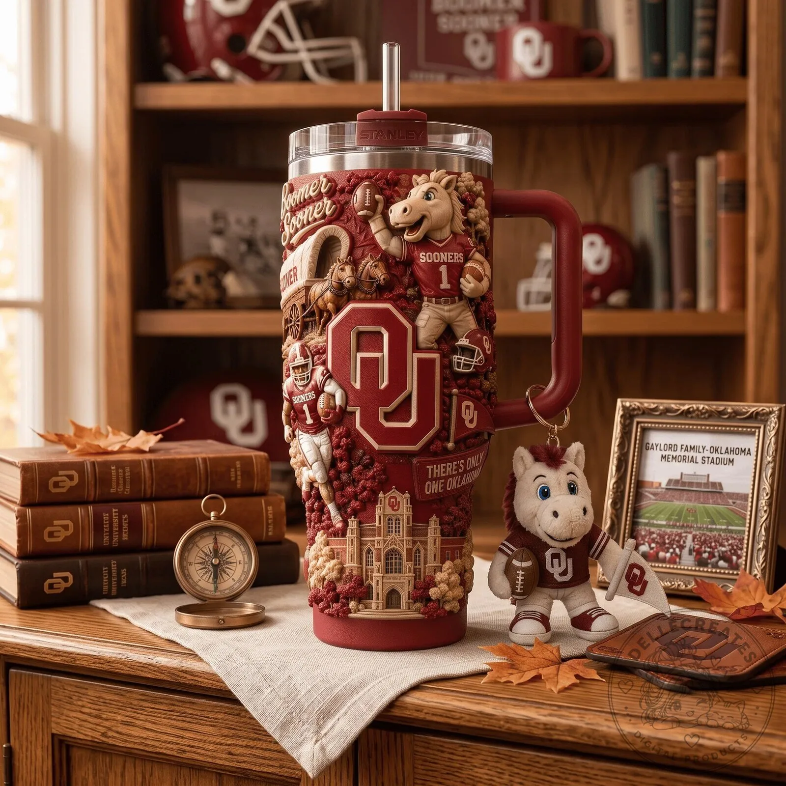 40oz Tumbler with Handle for Oklahoma Sooners Boomer Sooner Football Team