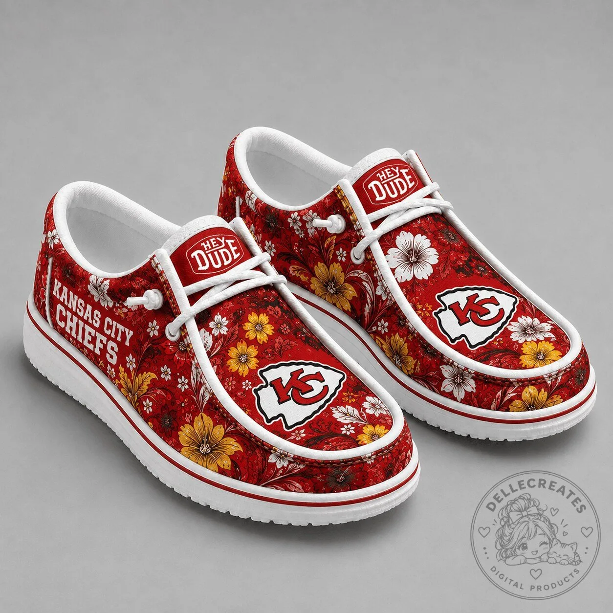 Kansas City Chiefs Floral Pattern Hey Dude Shoes