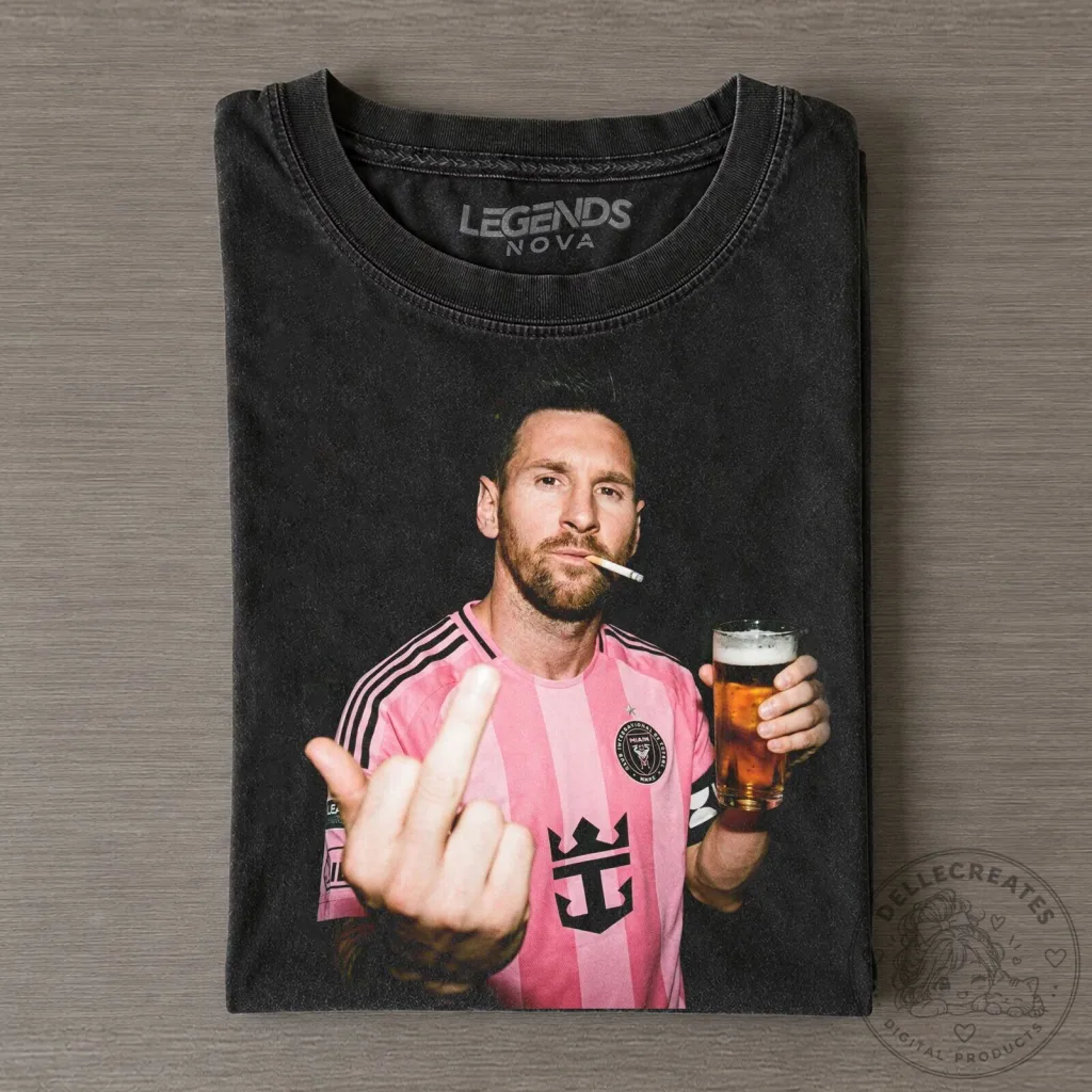 Lionel Messi Middle Finger Beer Graphic T-Shirt