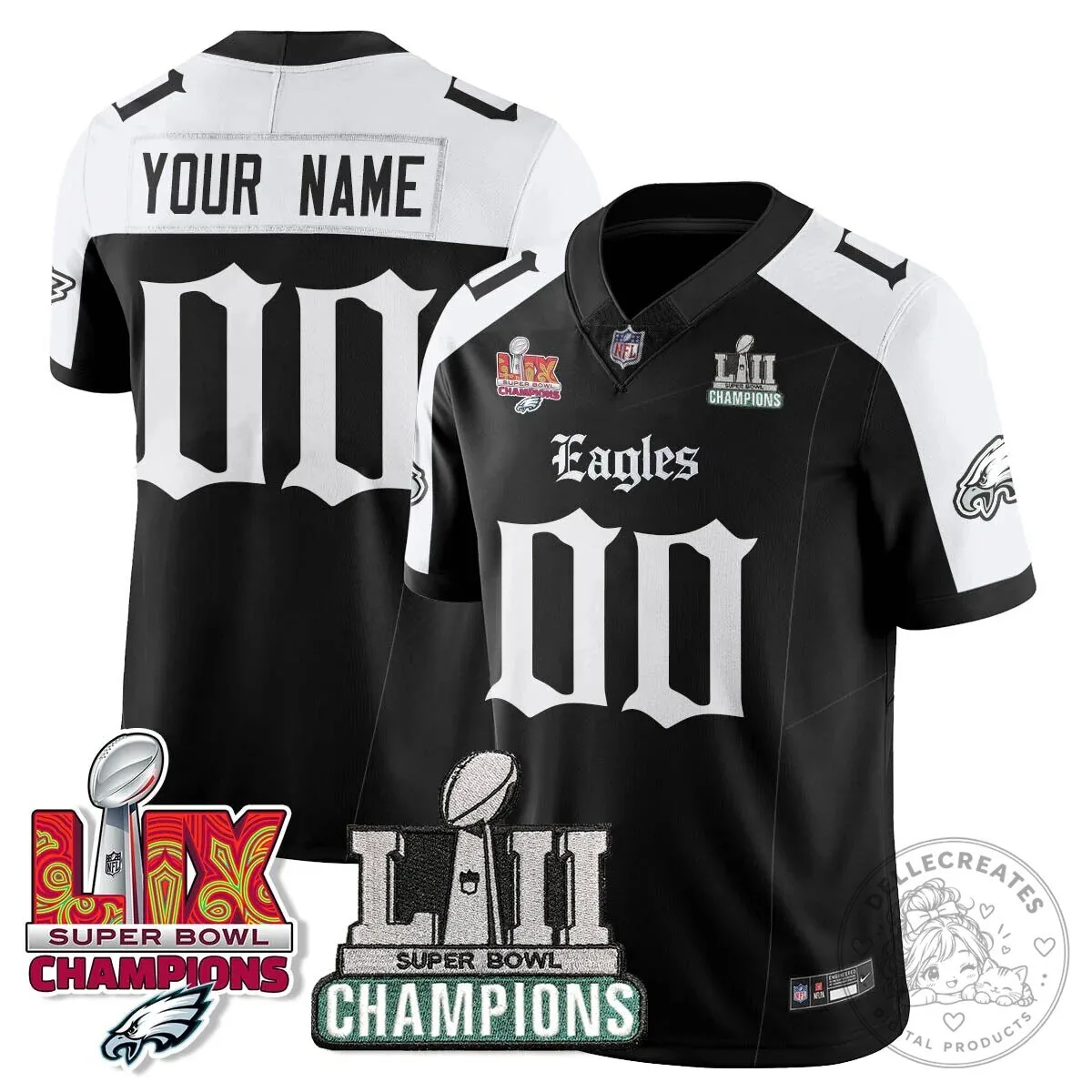 Philly Eagles Super Bowl Champions Black Custom Football Jersey