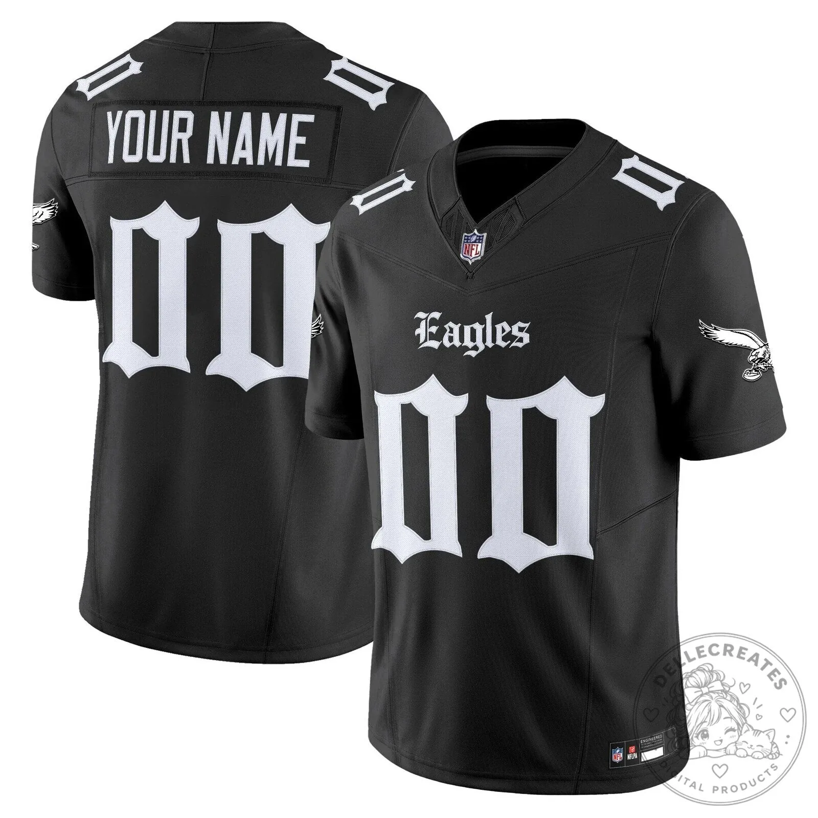Philly Eagles Black Gothic Edition Custom Football Jersey