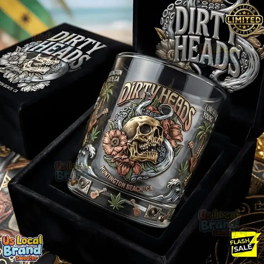 Dirty Heads Huntington Beach Skull and Flowers Whiskey Glass