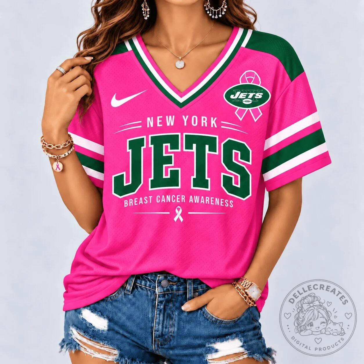 New York Jets Pink Breast Cancer Awareness Football Jersey