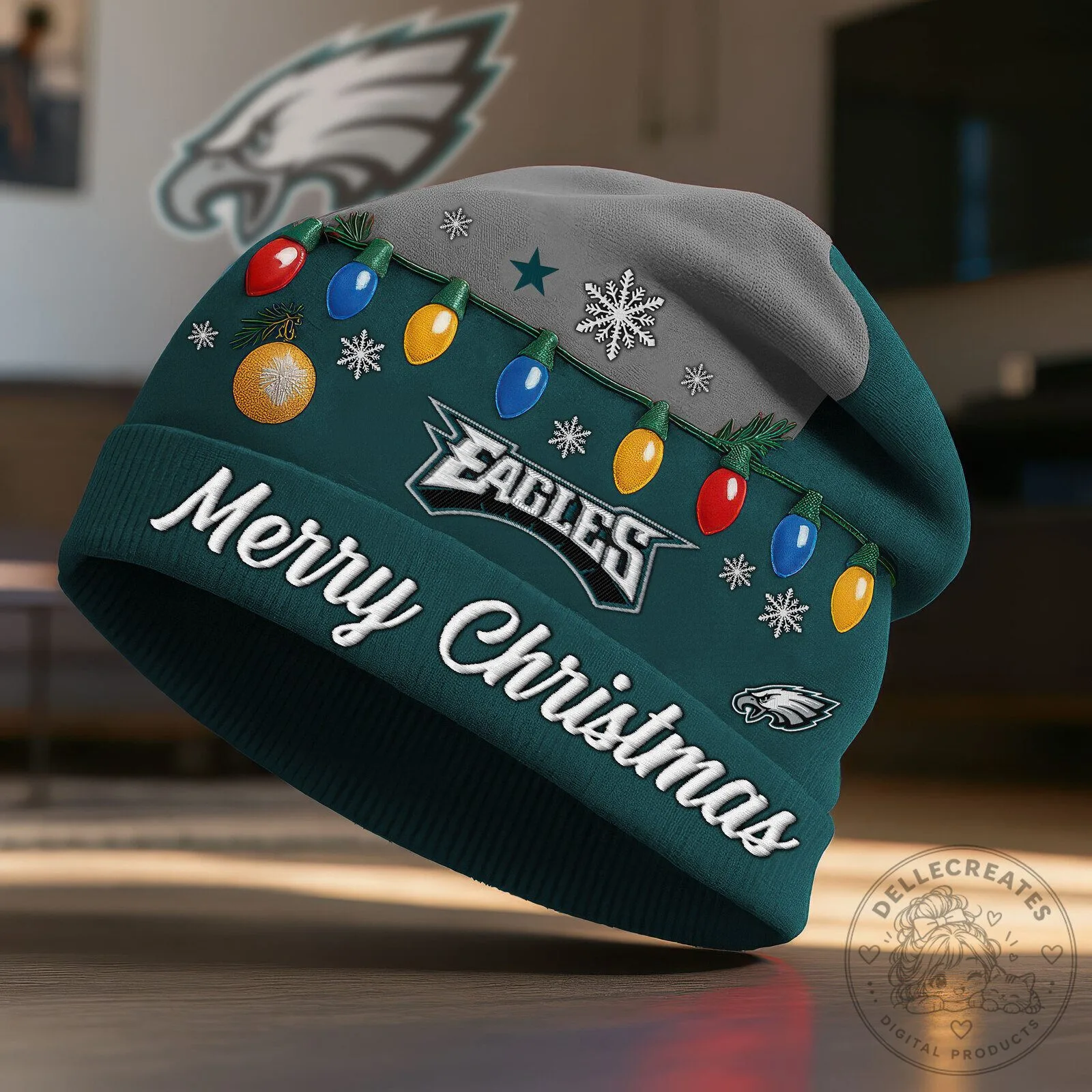 Philadelphia Eagles Christmas Lights Beanie Hat