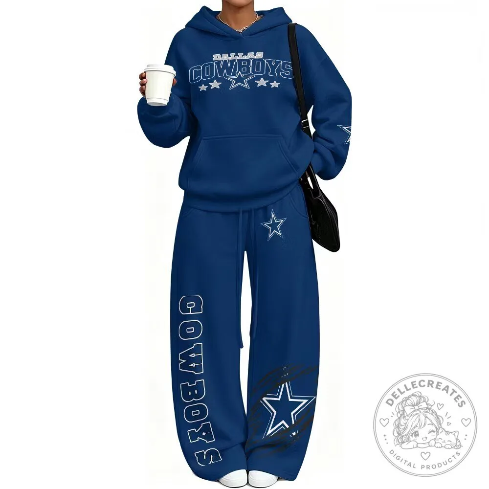 Dallas Cowboys Blue Stars Logo Vintage Plush Hoodie and Pants Set
