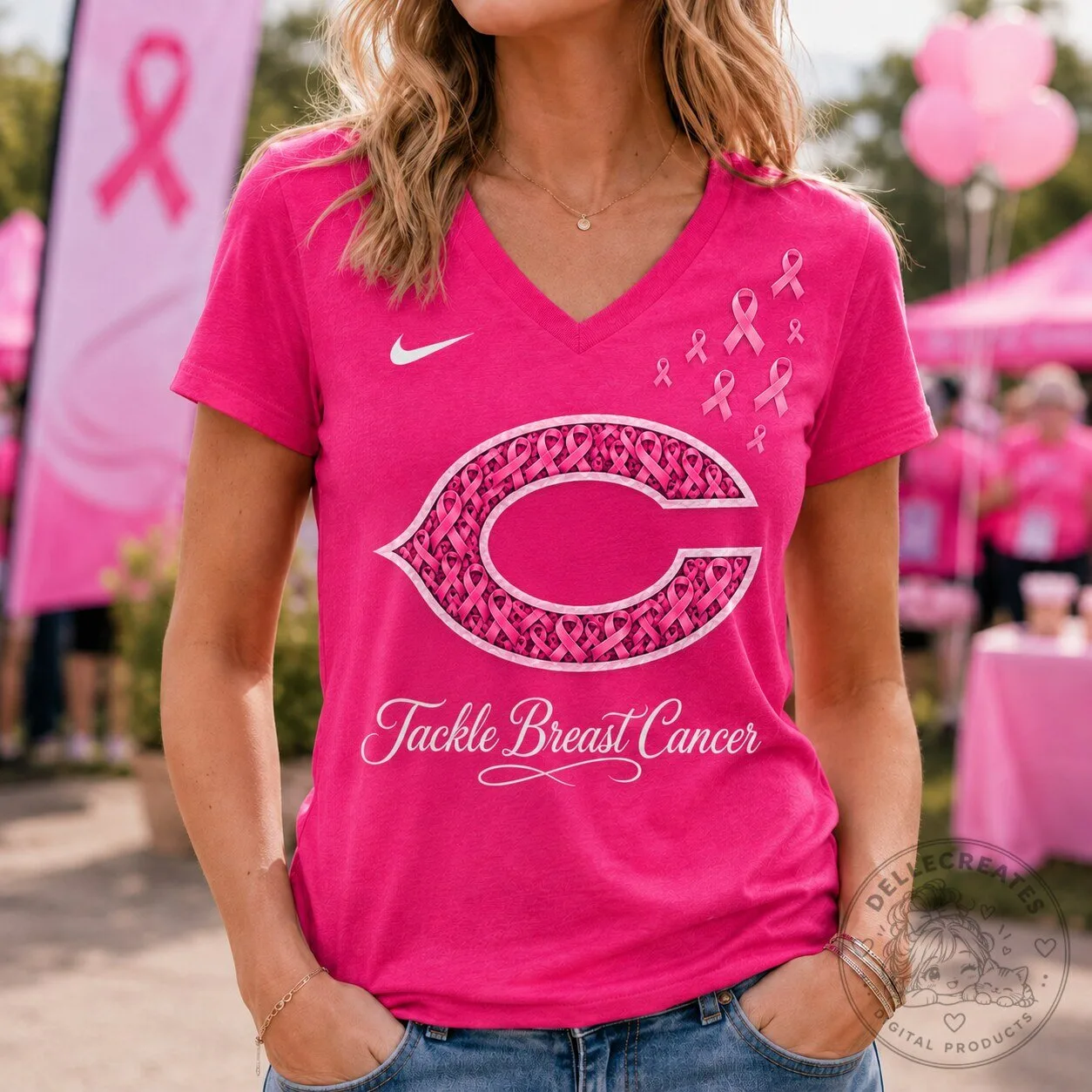 Chicago Bears Tackle Breast Cancer Pink Ribbon V-Neck Women's T-Shirt