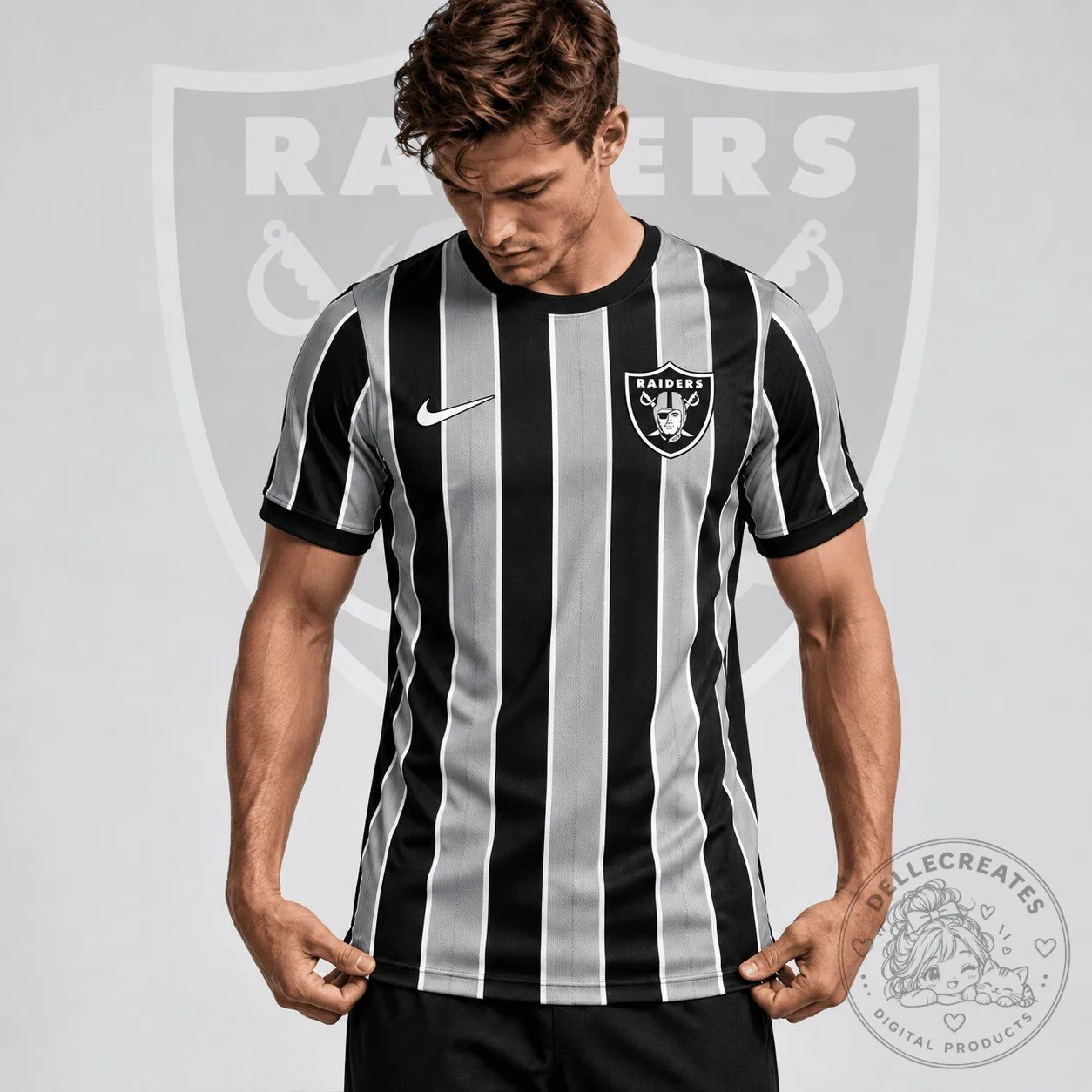 Las Vegas Raiders Black and Silver Vertical Stripe Performance Football Jersey