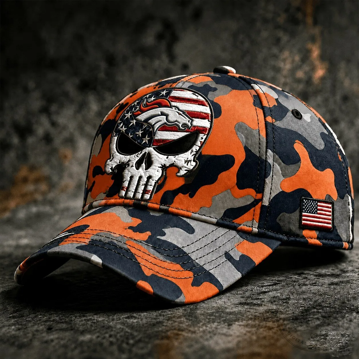 Denver Broncos Skull Camouflage American Flag Baseball Cap Hat