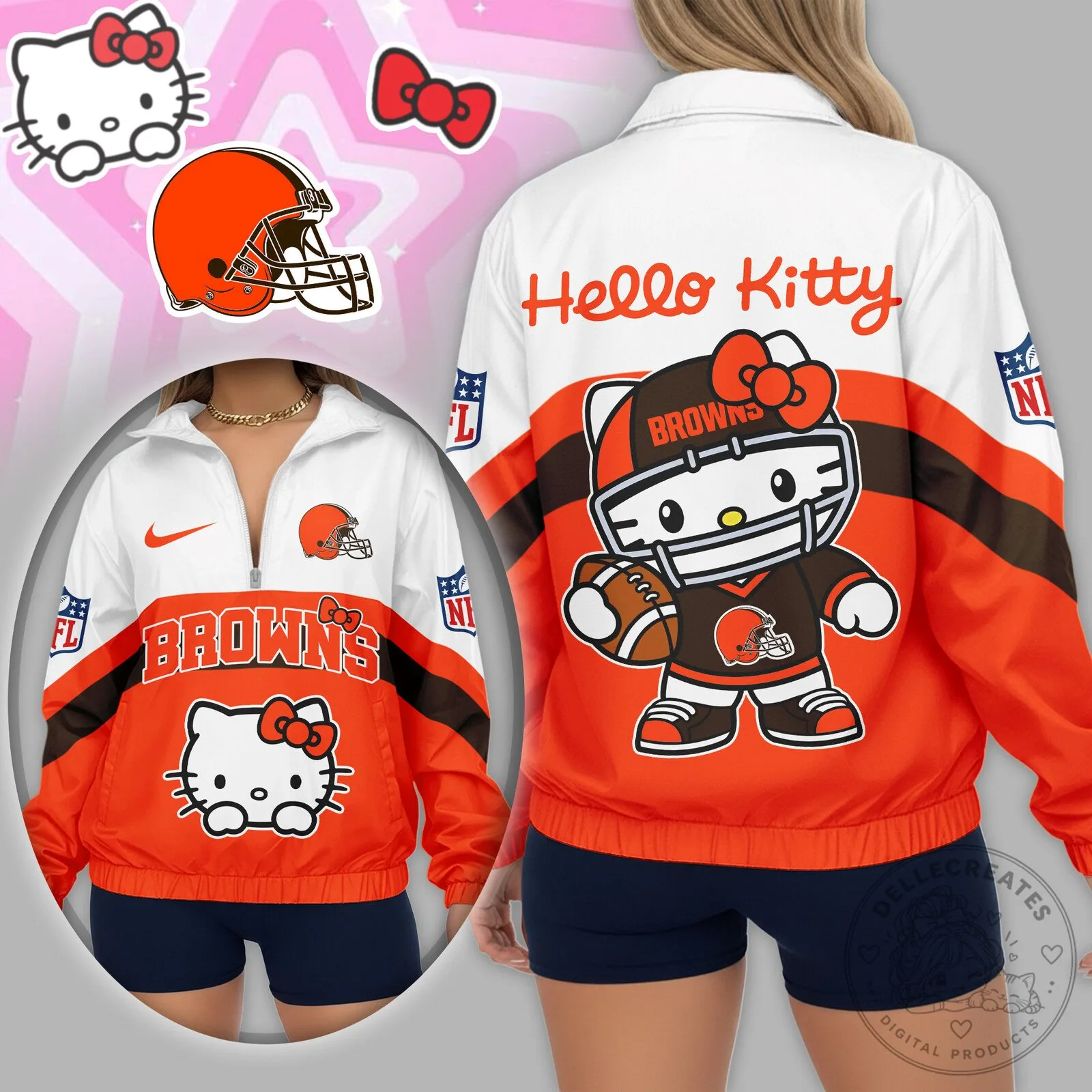 Cleveland Browns Hello Kitty Football Team Quarter Zip Jacket