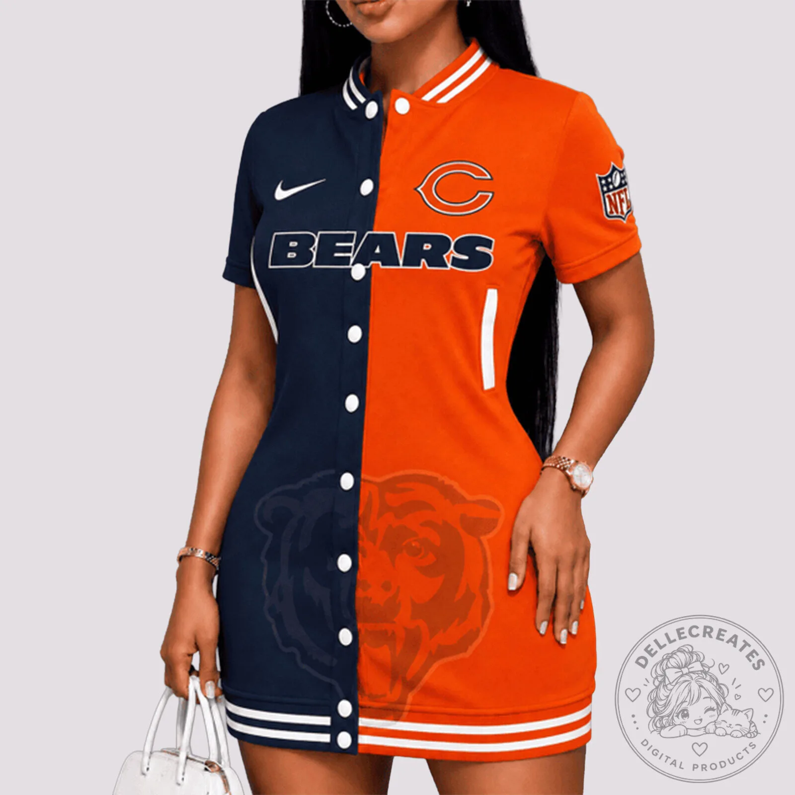 Chicago Bears NFL Team Logo Two-Tone Short Sleeve Baseball Dress