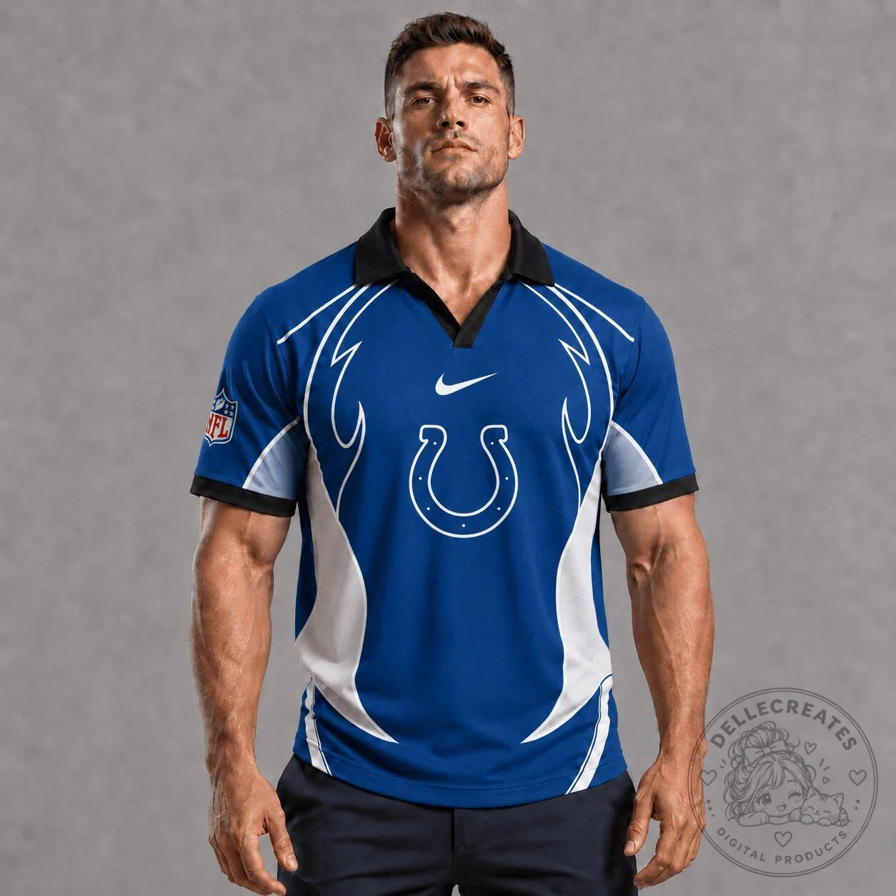 Indianapolis Colts NFL Blue White Custom Name Number Polo Shirt