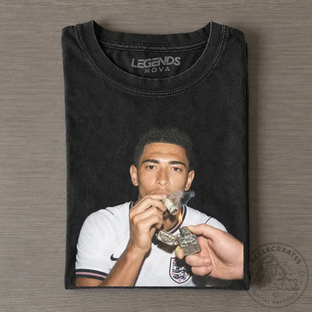 Jude Bellingham England Football Player Graphic Washed Black T-Shirt
