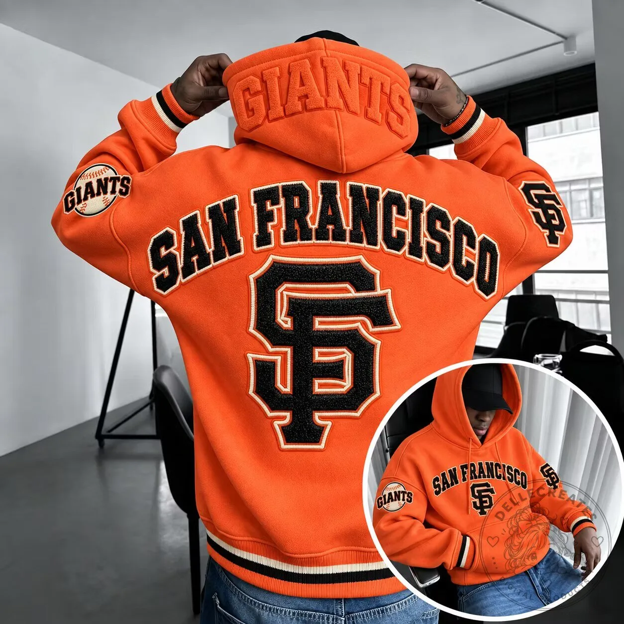 San Francisco Giants Oversized Embroidered Orange Baseball Hoodie