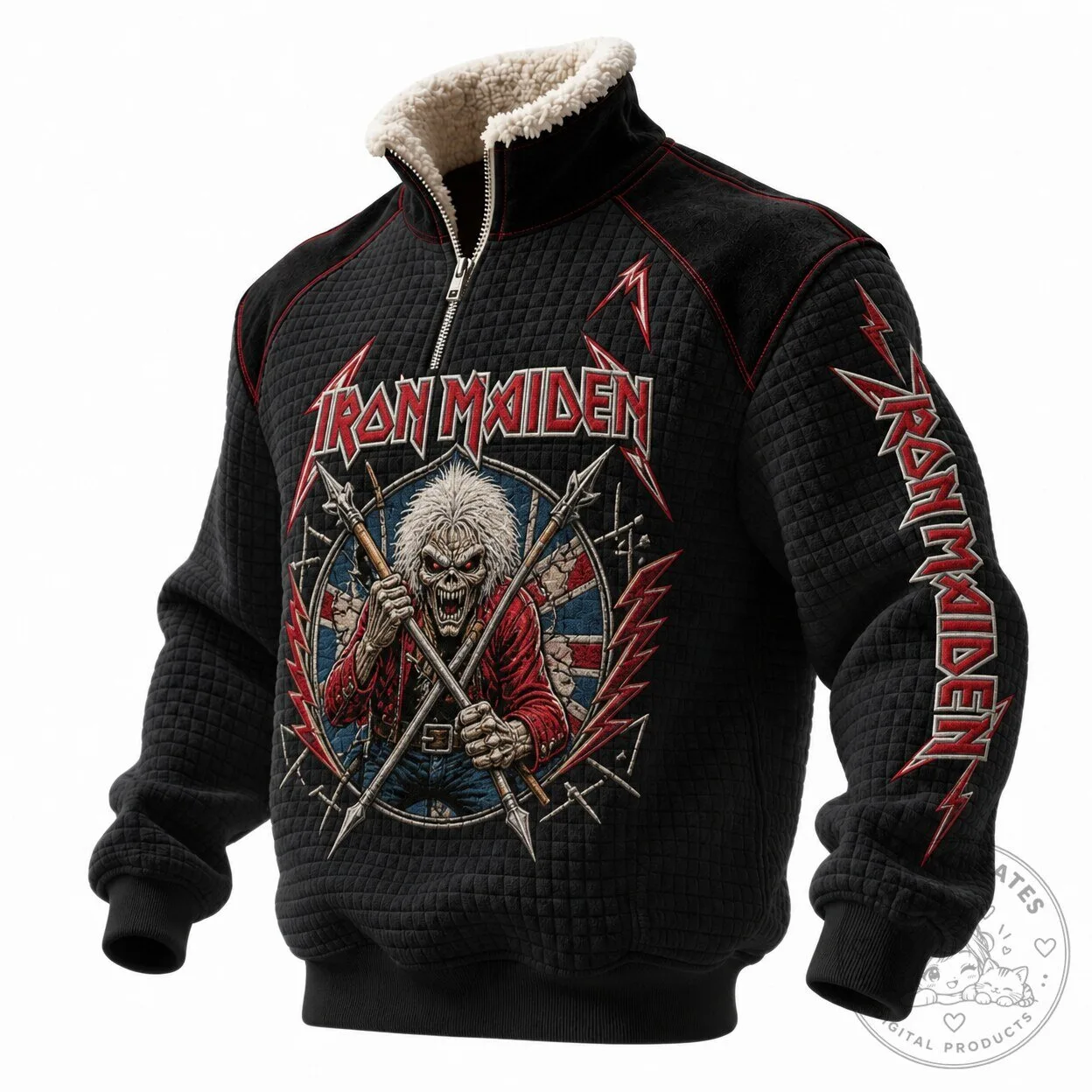 Iron Maiden Eddie The Trooper Quilted Half-Zip Sweatshirt With Sherpa Lining