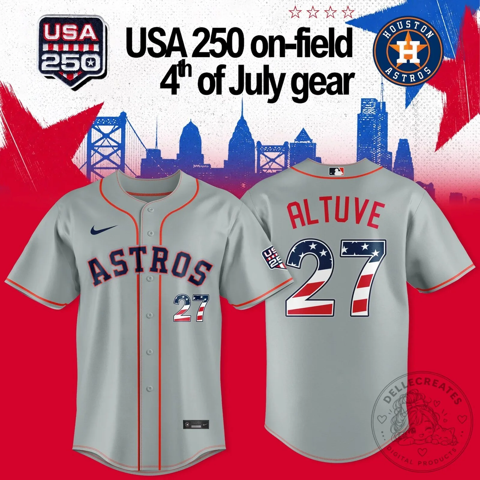 Jose Altuve Houston Astros USA 250 On-Field 4th of July Baseball Jersey