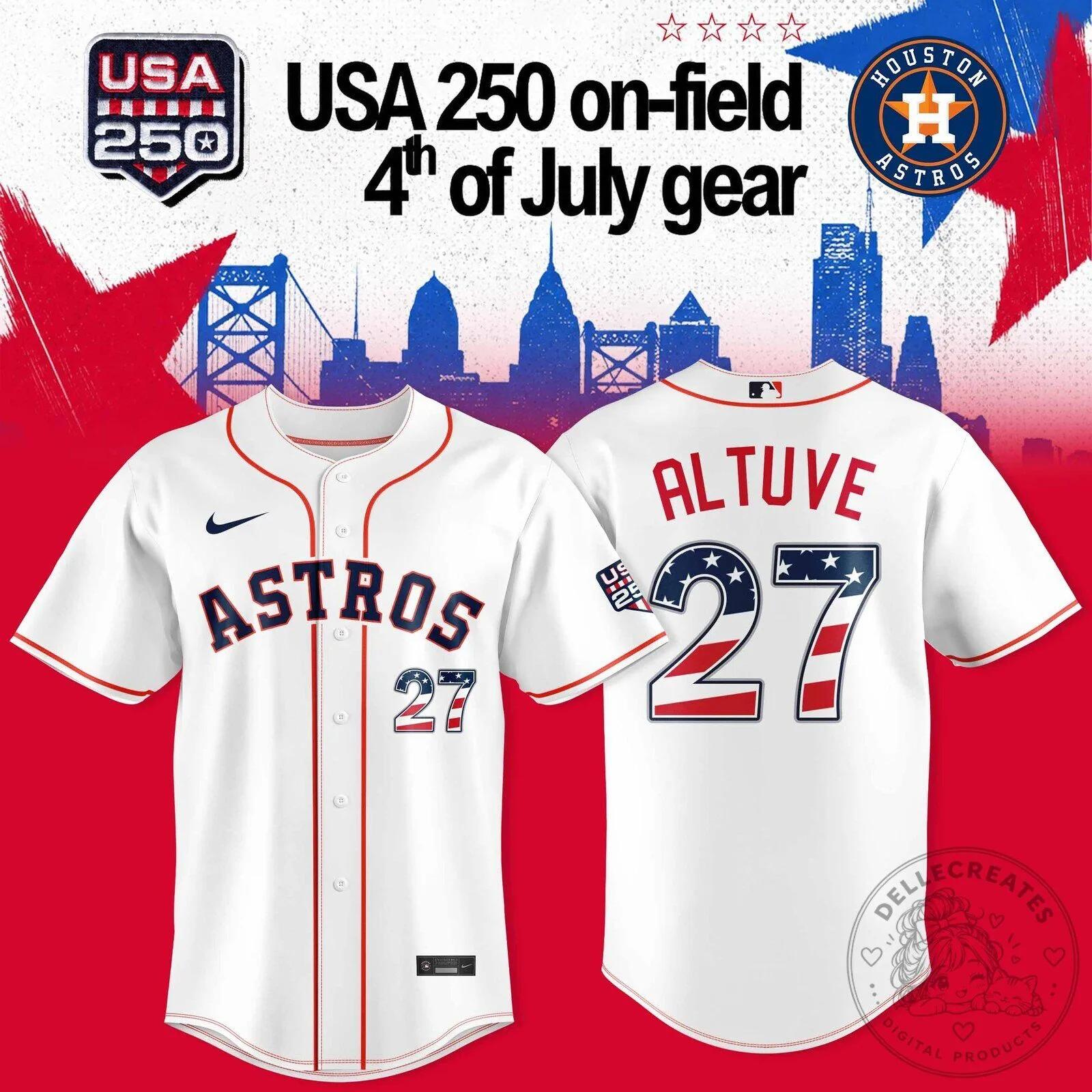 Jose Altuve Houston Astros 4th of July USA 250 On-Field Baseball Jersey