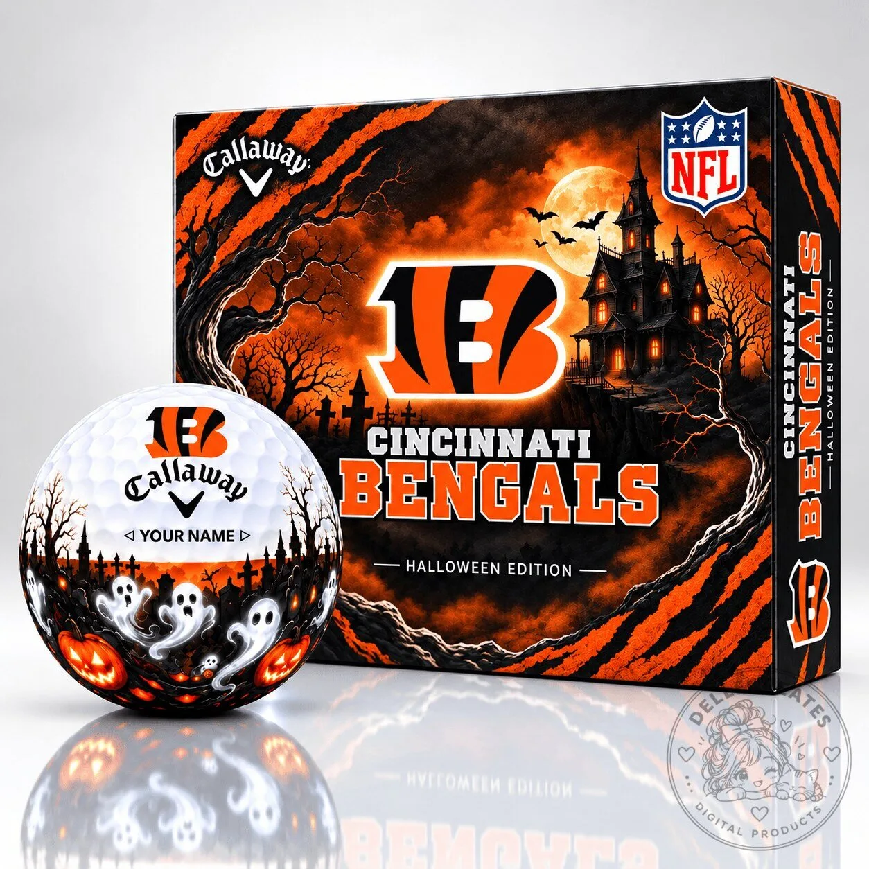 Cincinnati Bengals Halloween Edition Golf Ball with Personalized Name