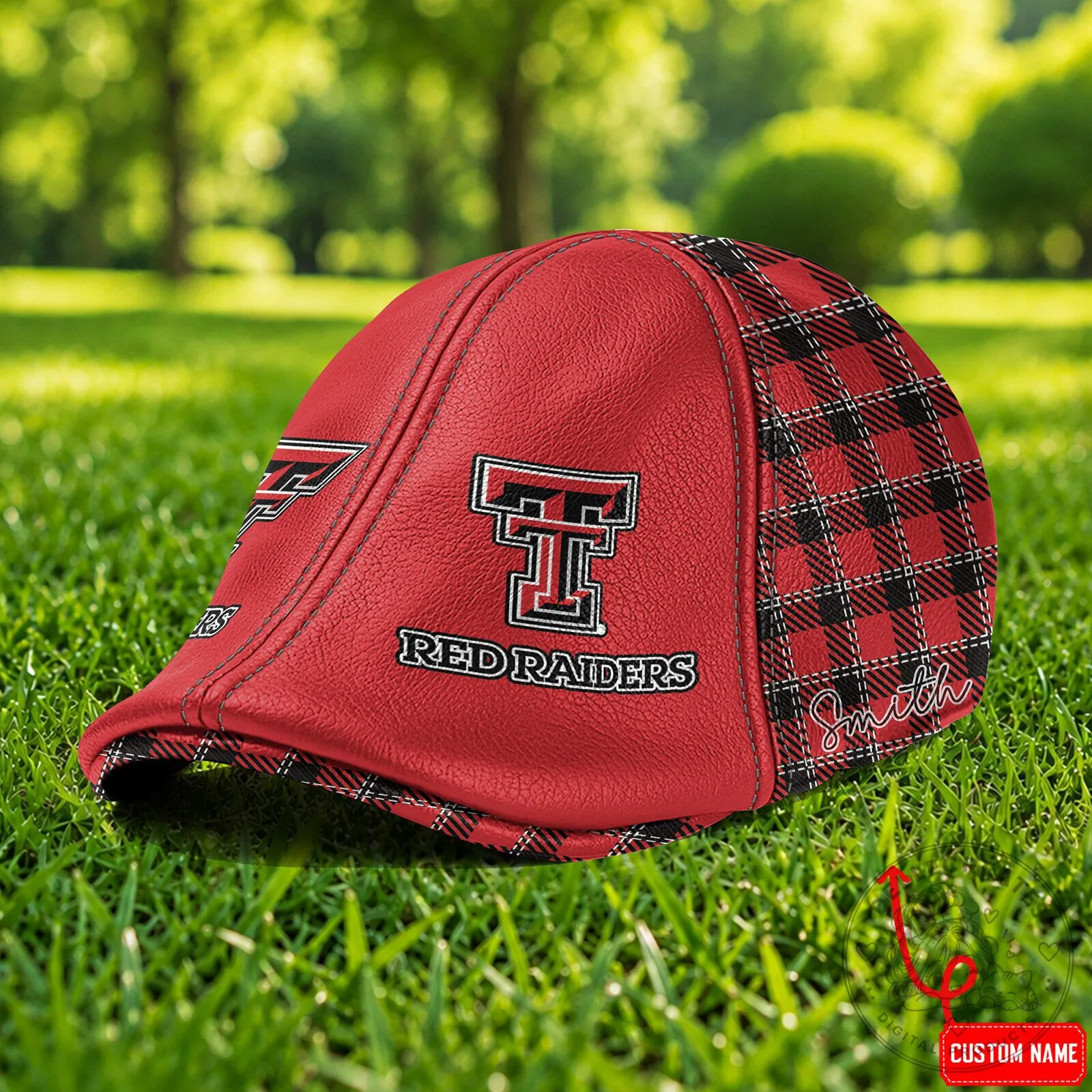 Texas Tech Red Raiders Custom Name Plaid Pattern Flat Cap