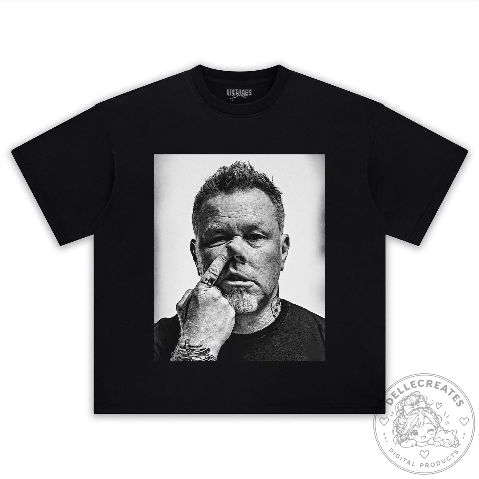 Graphic T-Shirt Featuring Black and White Portrait of James Hetfield