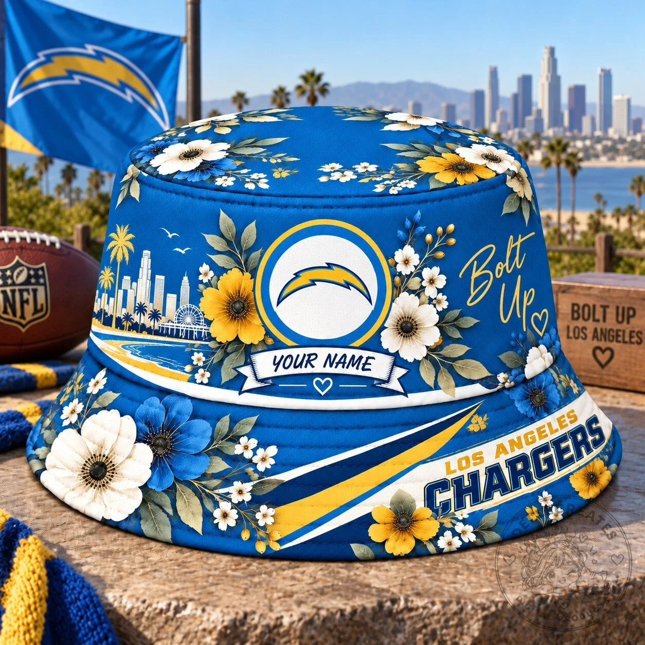 Los Angeles Chargers Personalized Floral Bucket Hat