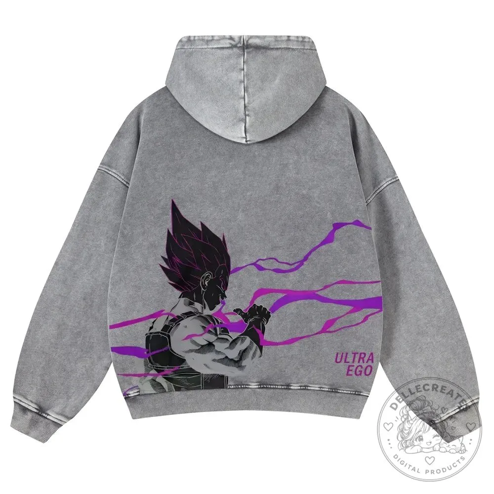 Dragon Ball Z Vegeta Ultra Ego Super Saiyan Gray Washed Hoodie