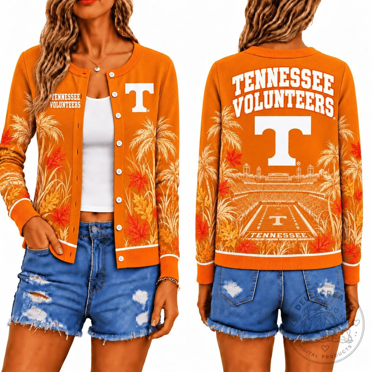Tennessee Volunteers Fall Season Tropical Leaves Women's Cardigan