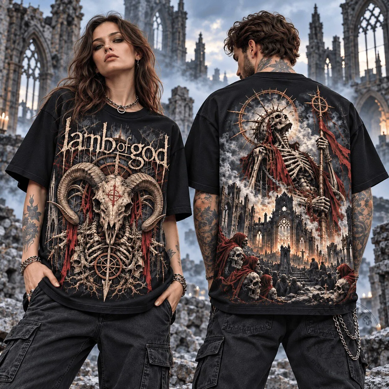 Lamb of God Dark Ritual Skeleton Graphic Print Black Band T-Shirt