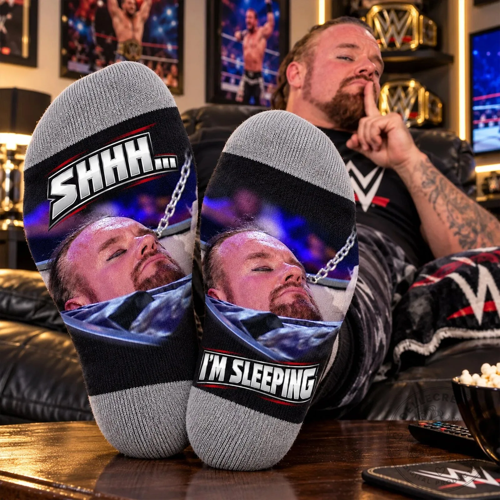 Big Cass Shhh I'm Sleeping Funny WWE Wrestling Socks