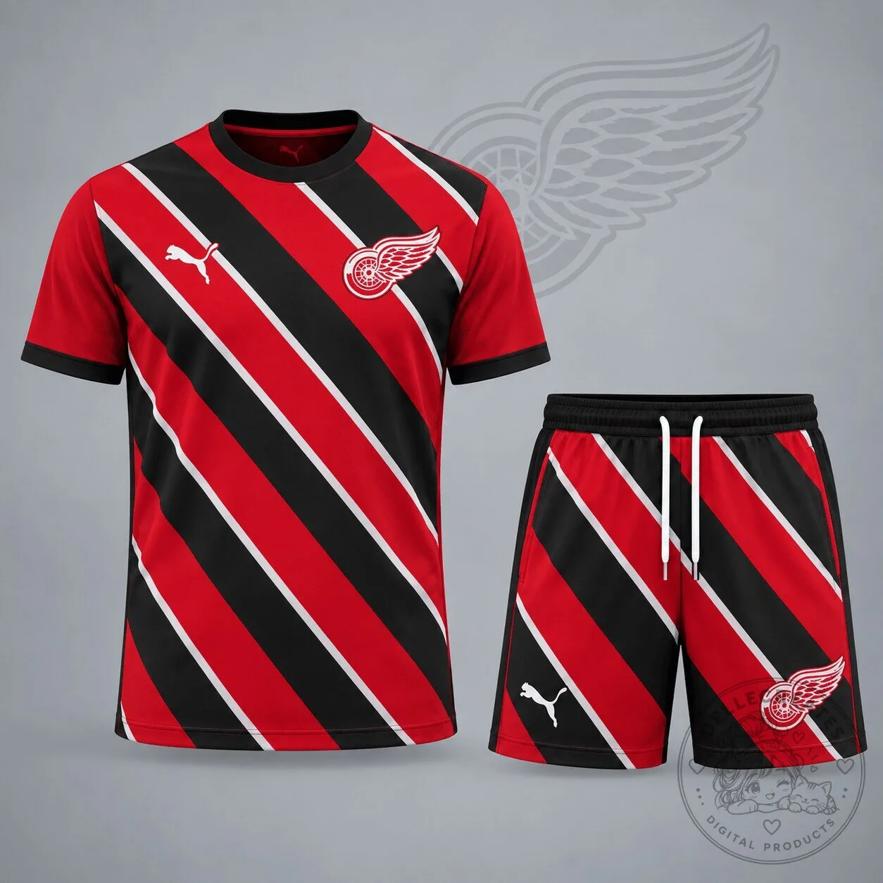 Detroit Red Wings Diagonal Velocity Stripe Red and Black Hockey Jersey