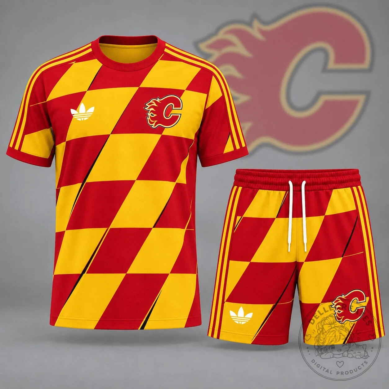 Calgary Flames NHL Geometric Colorblock Fan Apparel T-Shirt and Shorts Set