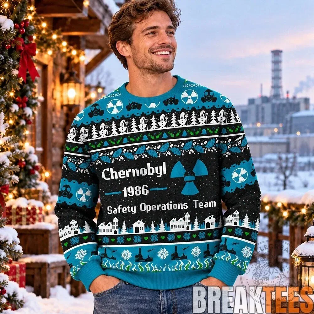 Ugly Christmas Sweater Featuring Chernobyl 1986 Safety Operations Team Design