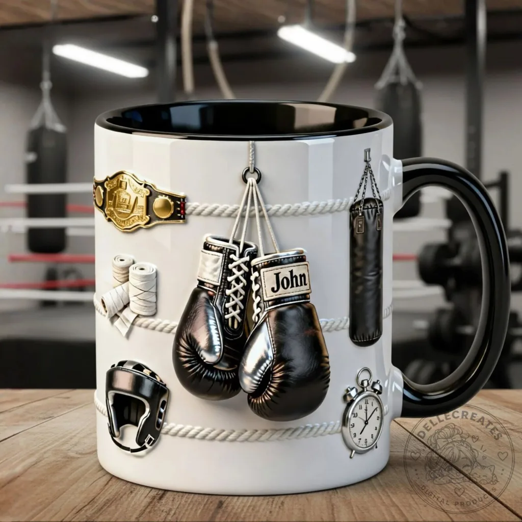 Boxing Gloves and Championship Belt Boxing Ring Design Coffee Mug