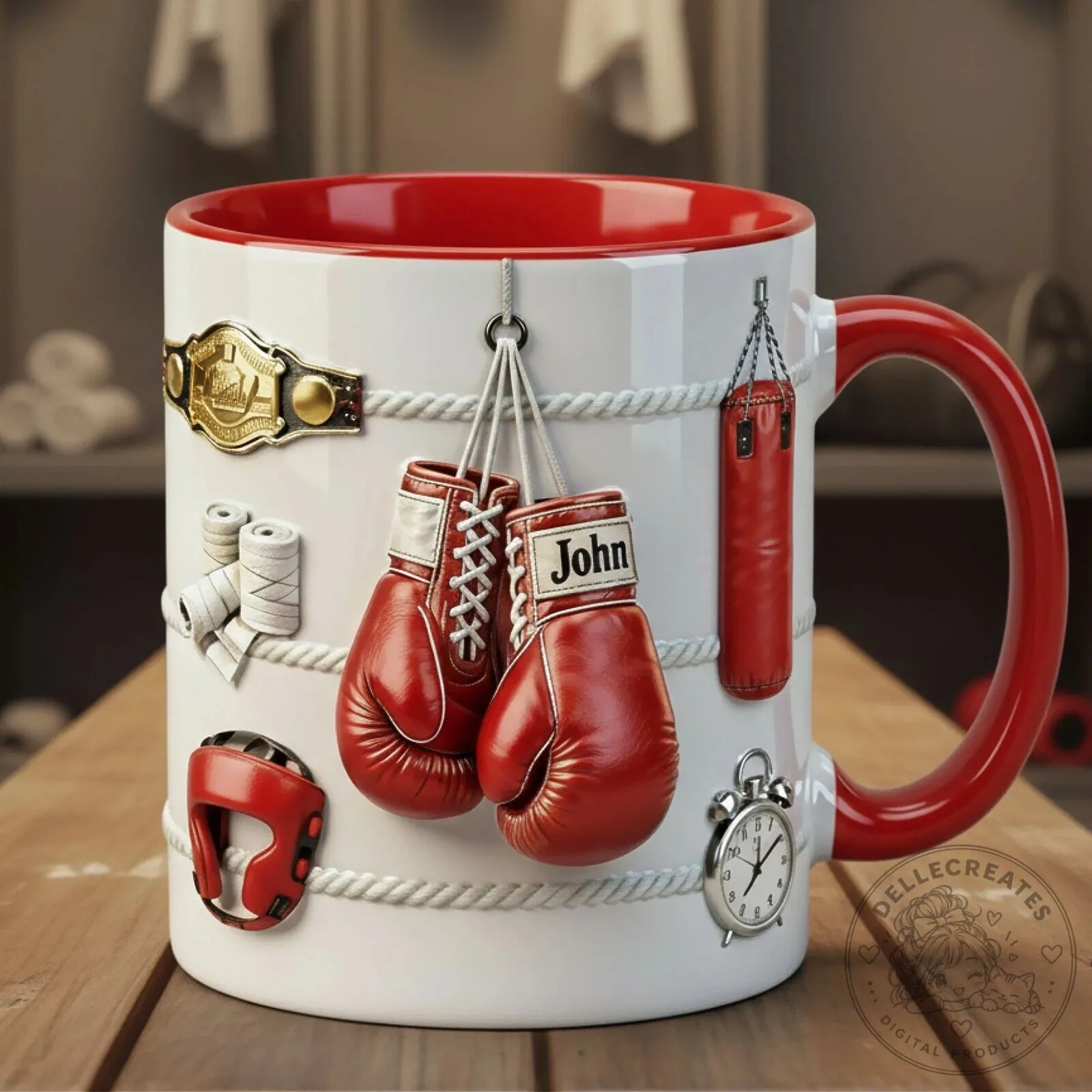 Boxing Gloves and Championship Belt Boxing Ring Design Coffee Mug 8 Boxing Gloves and Championship Belt Boxing Ring Design Coffee Mug