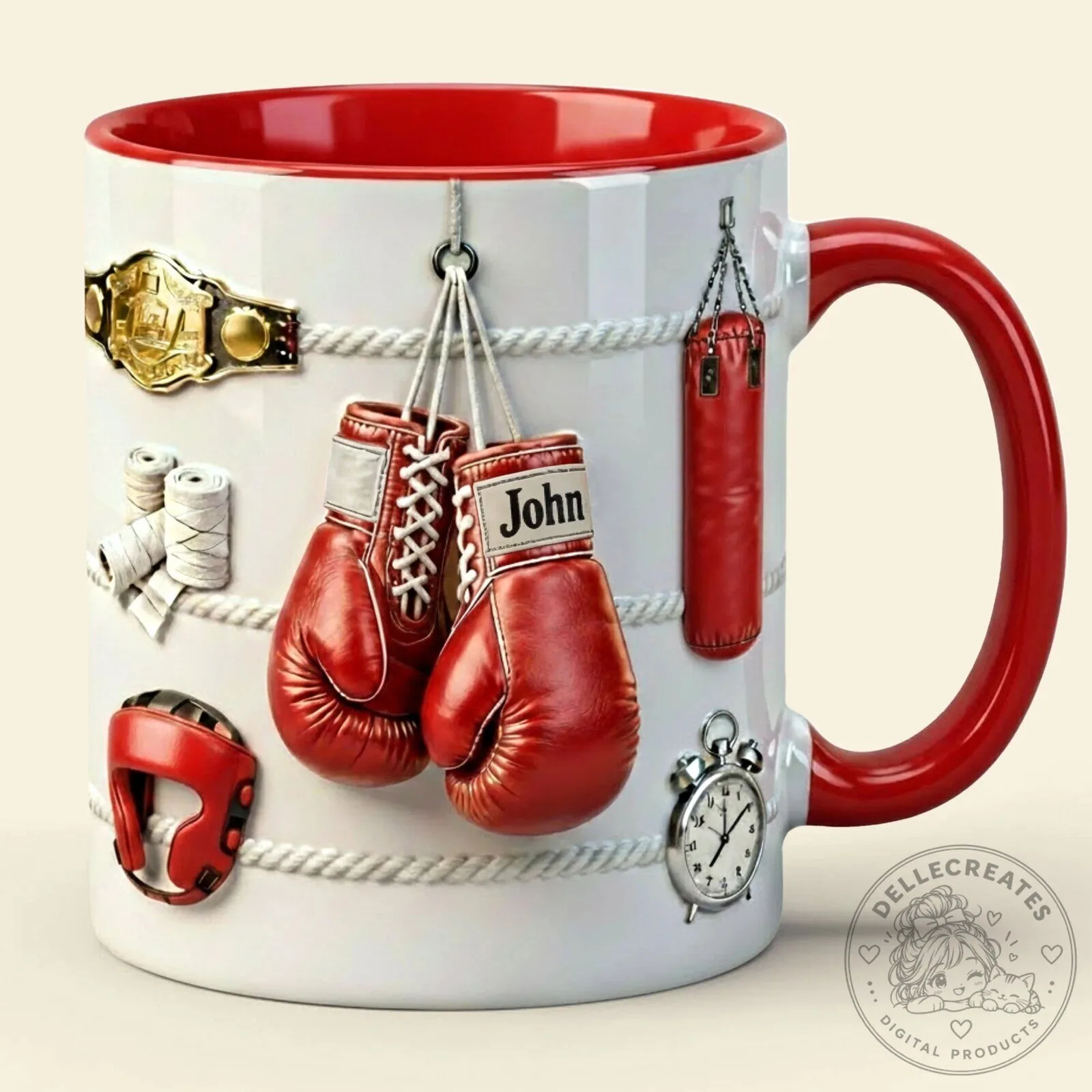 Boxing Gloves and Championship Belt Boxing Ring Design Coffee Mug 9 Boxing Gloves and Championship Belt Boxing Ring Design Coffee Mug