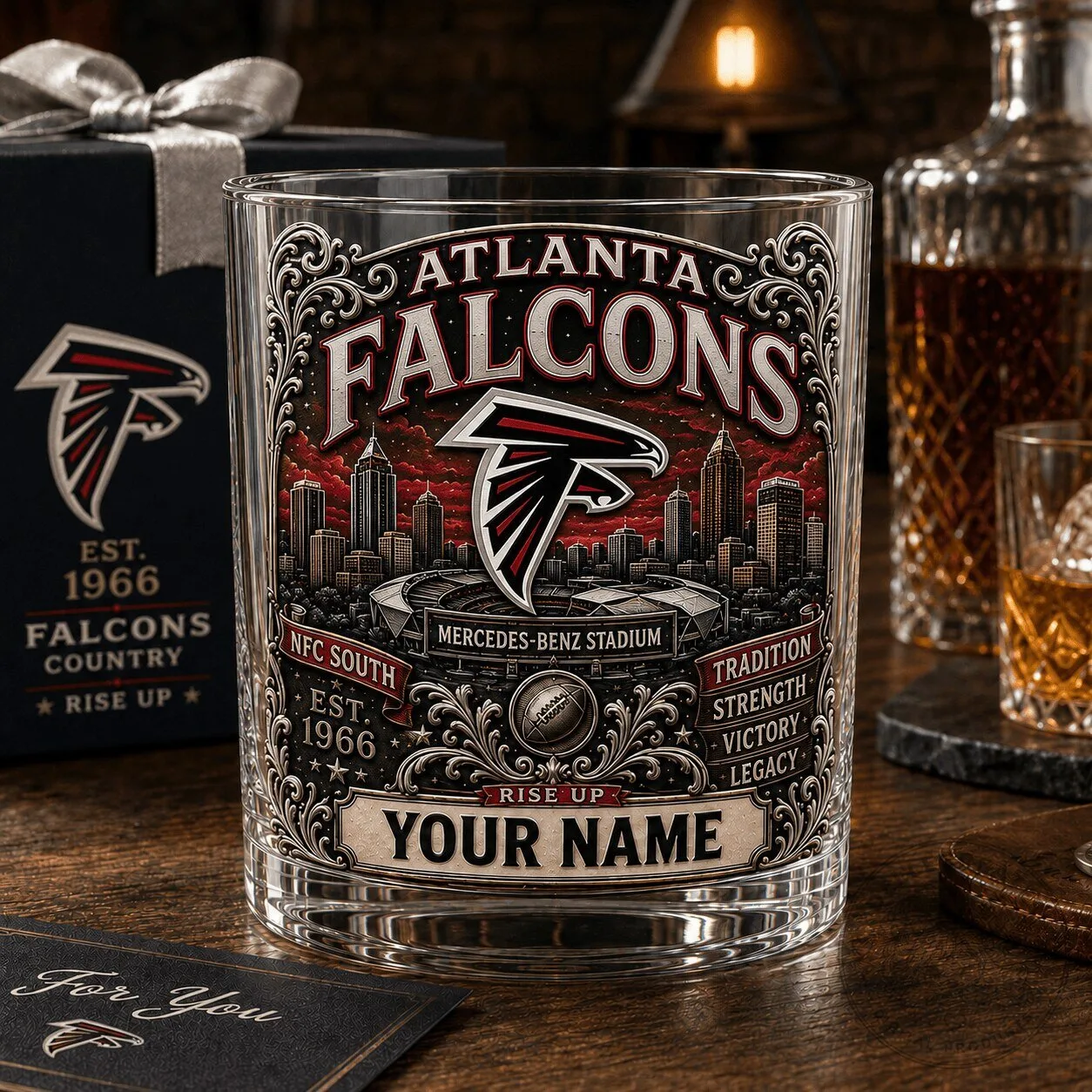 Atlanta Falcons Mercedes-Benz Stadium NFL Football Personalized Whiskey Glass