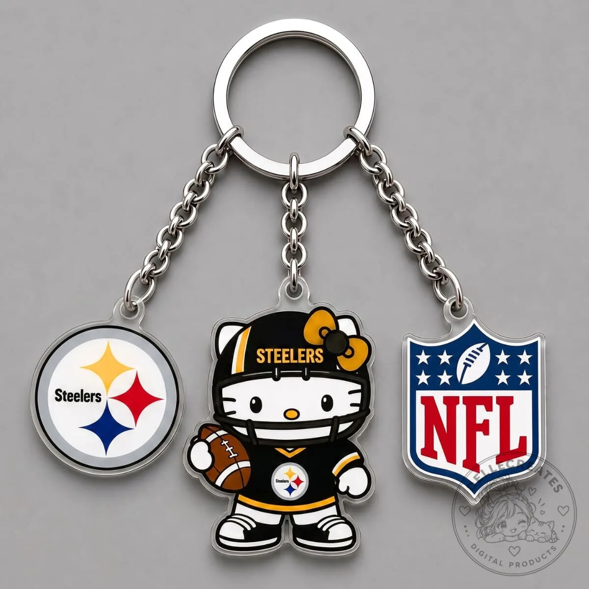 Pittsburgh Steelers Hello Kitty Football Triple Charm Keychain