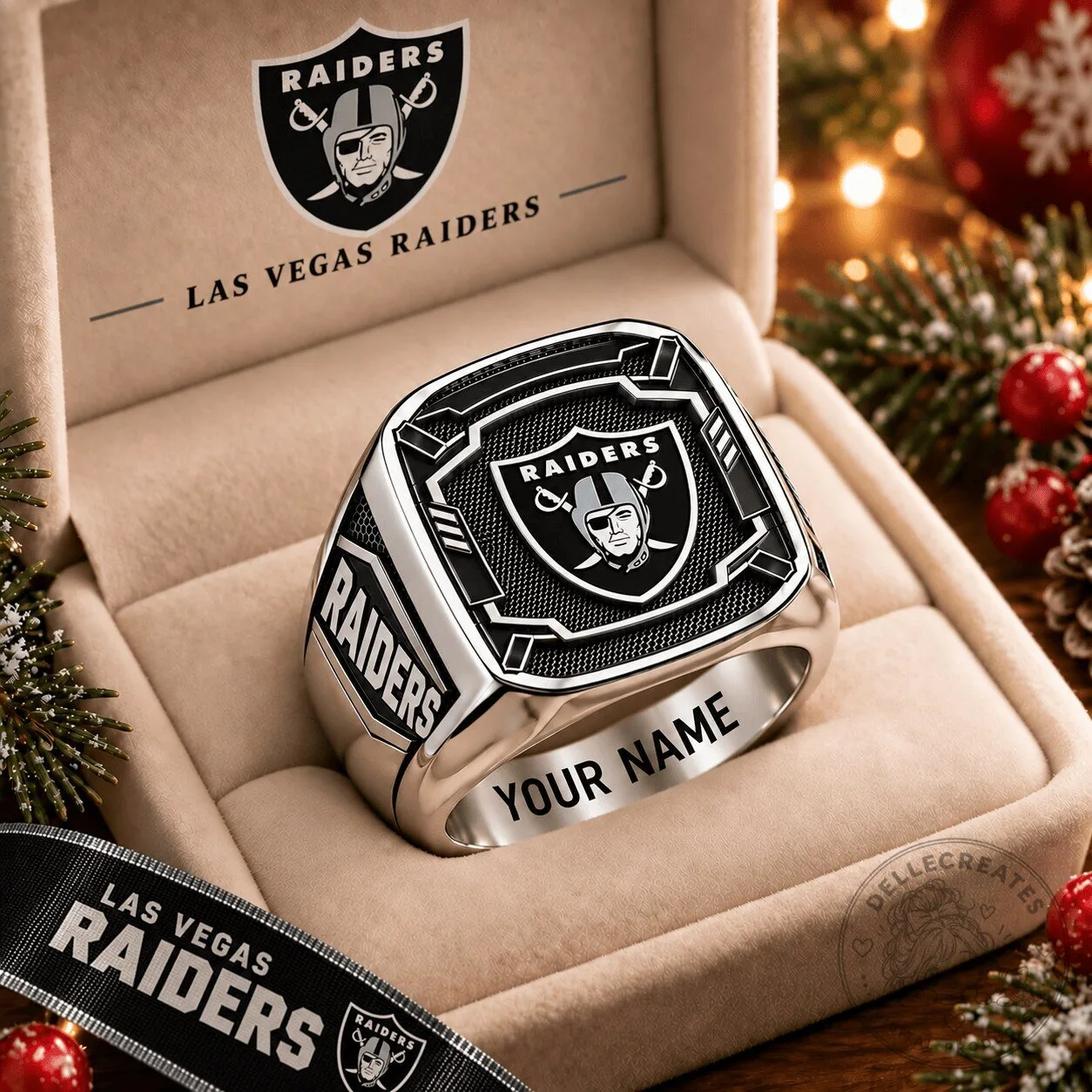 Las Vegas Raiders Personalized Silver Ring with Custom Engraving for Men