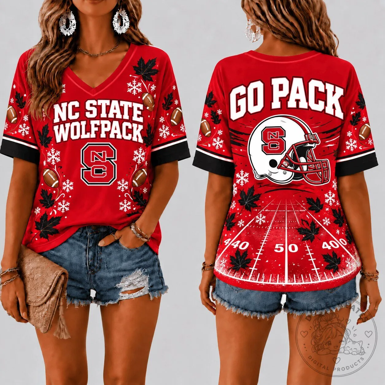 North Carolina State Wolfpack Football Fan V-Neck T-Shirt