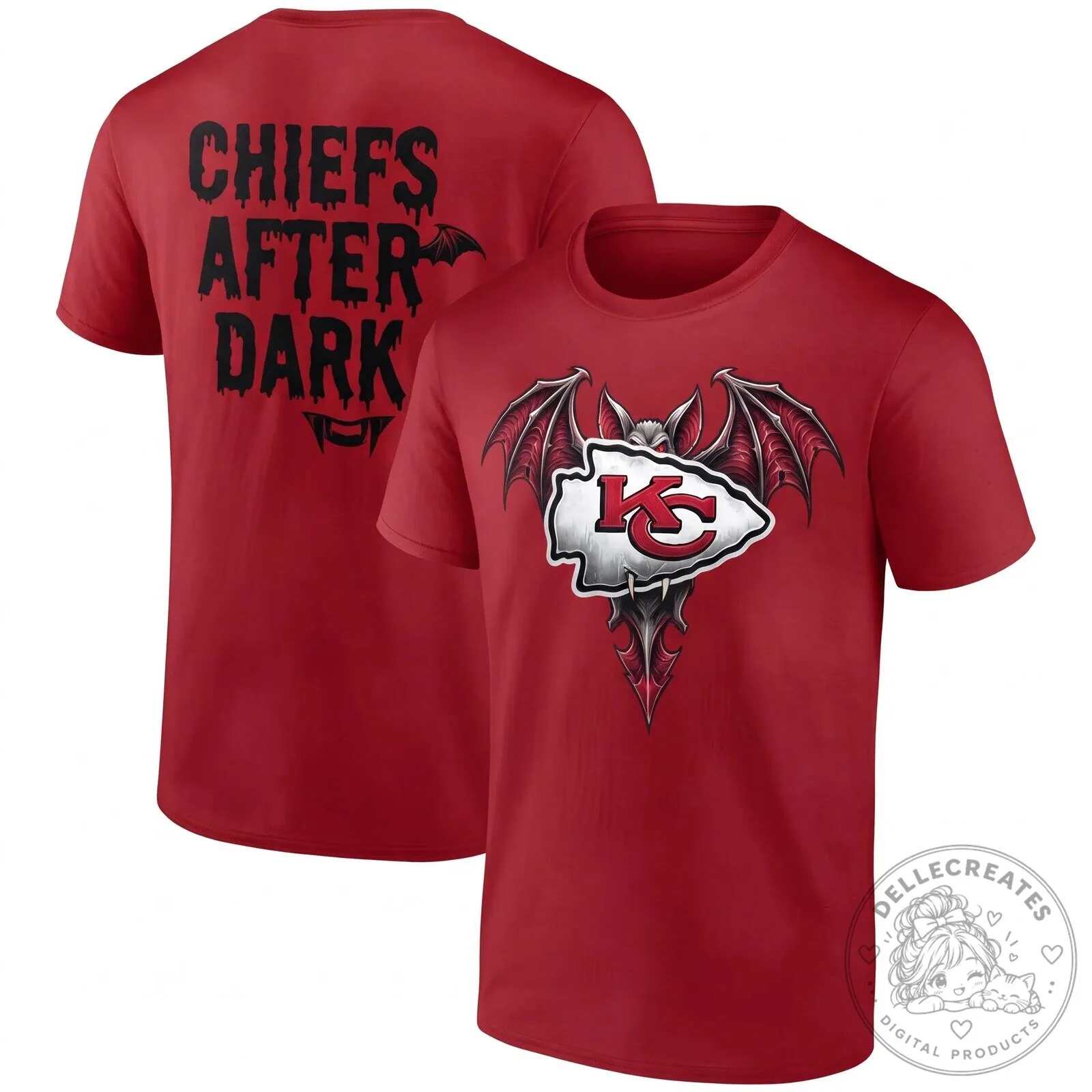 Kansas City Chiefs After Dark Halloween Vampire Bat Logo Black T-Shirt 11 Kansas City Chiefs After Dark Halloween Vampire Bat Logo Black T-Shirt