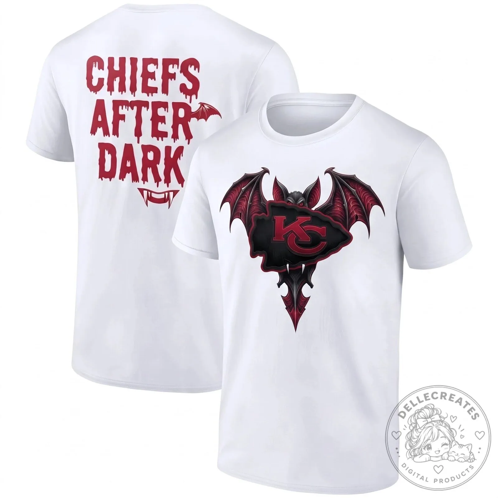 Kansas City Chiefs After Dark Halloween Vampire Bat Logo Black T-Shirt 13 Kansas City Chiefs After Dark Halloween Vampire Bat Logo Black T-Shirt
