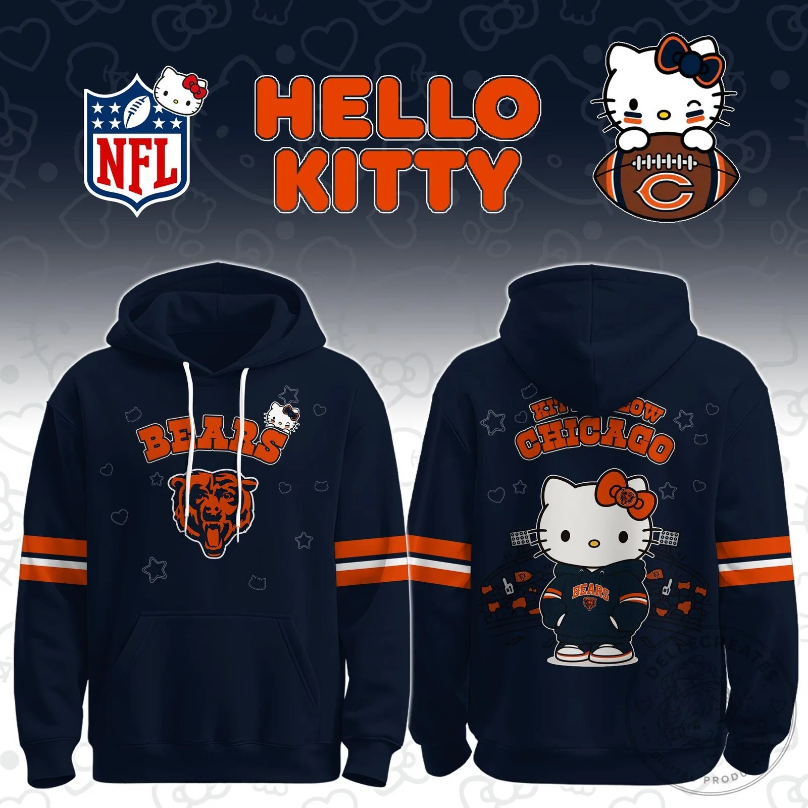 Chicago Bears Hello Kitty NFL Football Team Fan Hoodie 2 Chicago Bears Hello Kitty NFL Football Team Fan Hoodie
