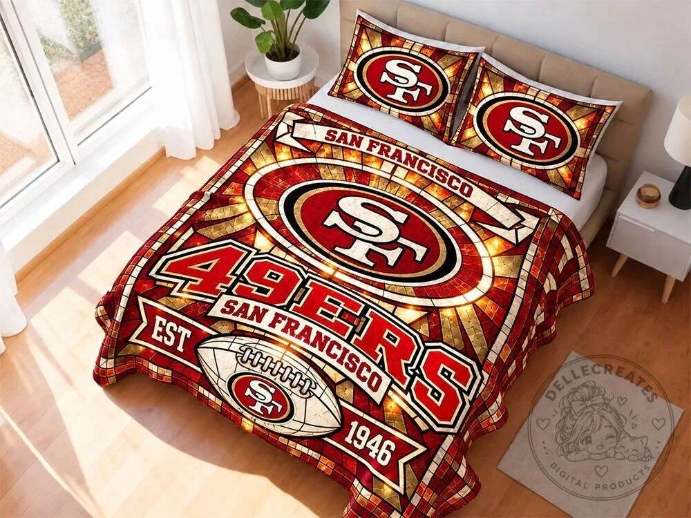 San Francisco 49ers Stained Glass Pattern Quilted Bedding Set