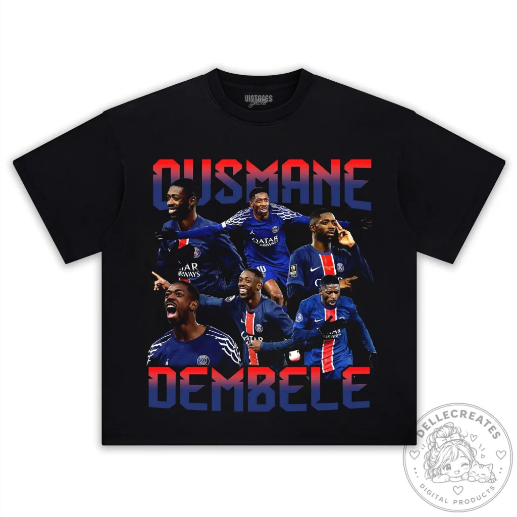 Ousmane Dembele Football Star Collage Black Graphic T-Shirt