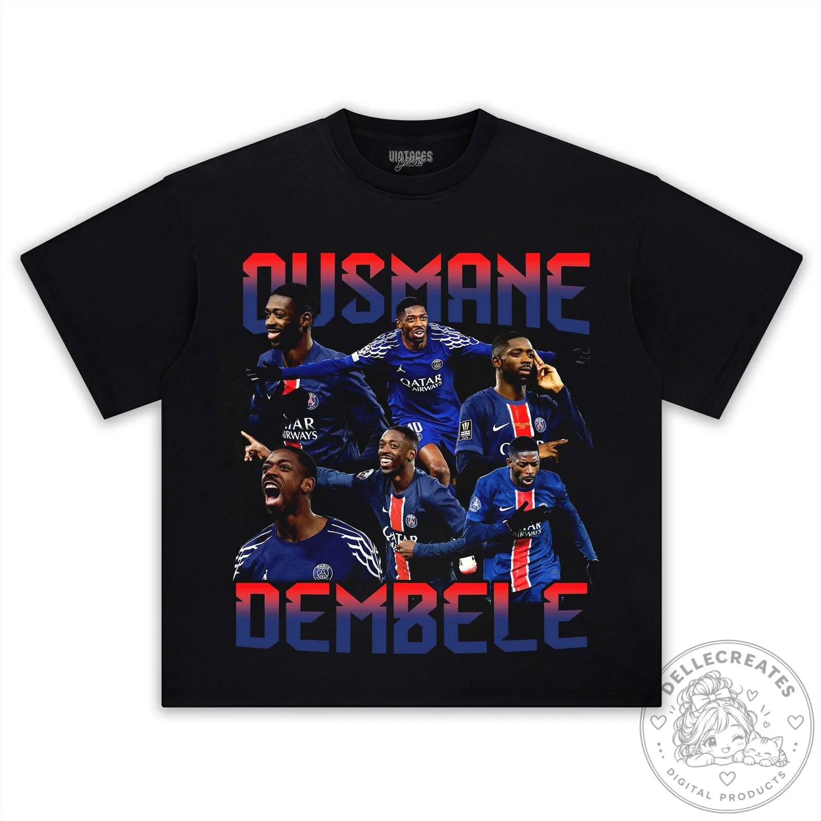 Ousmane Dembele Football Star Collage Black Graphic T-Shirt 19 Ousmane Dembele Football Star Collage Black Graphic T-Shirt