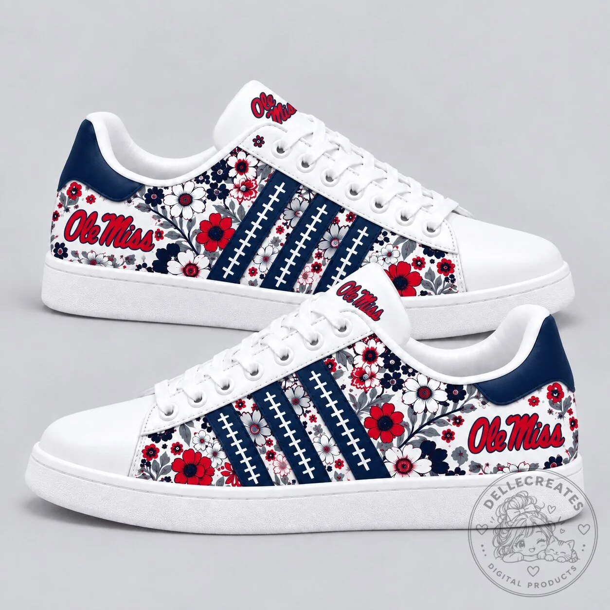 Ole Miss Rebels NCAA Team Spirit Floral Pattern White Sneakers Shoes