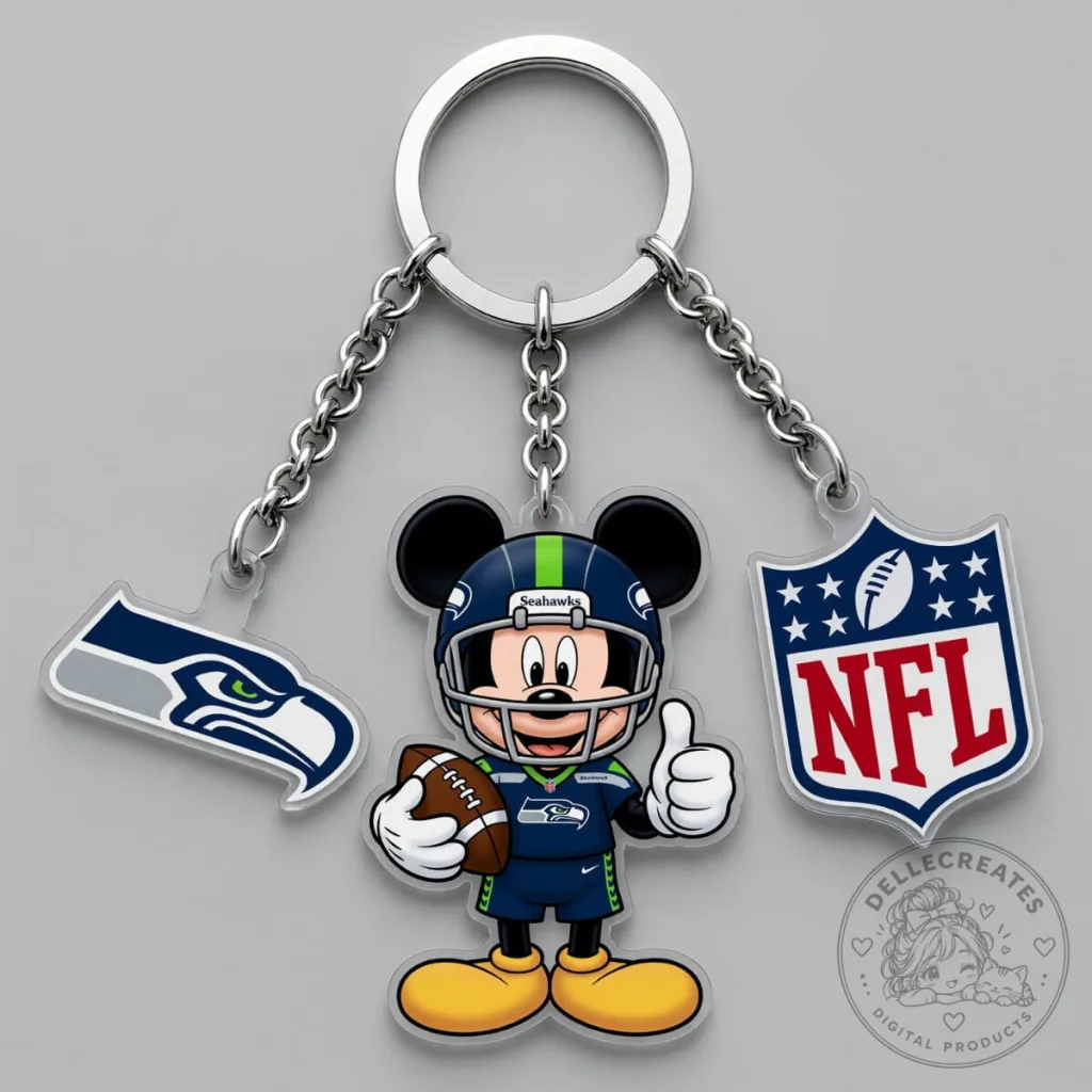 Seattle Seahawks Mickey Mouse National Football League Triple Charm Keychain Seattle Seahawks Mickey Mouse National Football League Triple Charm Keychain