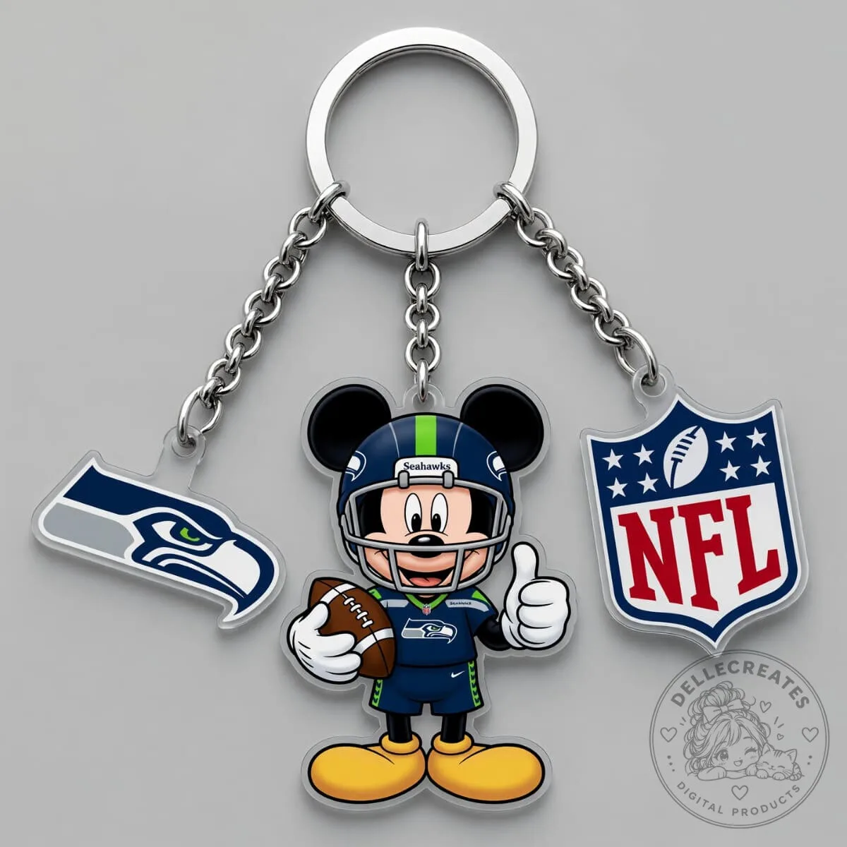 Seattle Seahawks Mickey Mouse National Football League Triple Charm Keychain