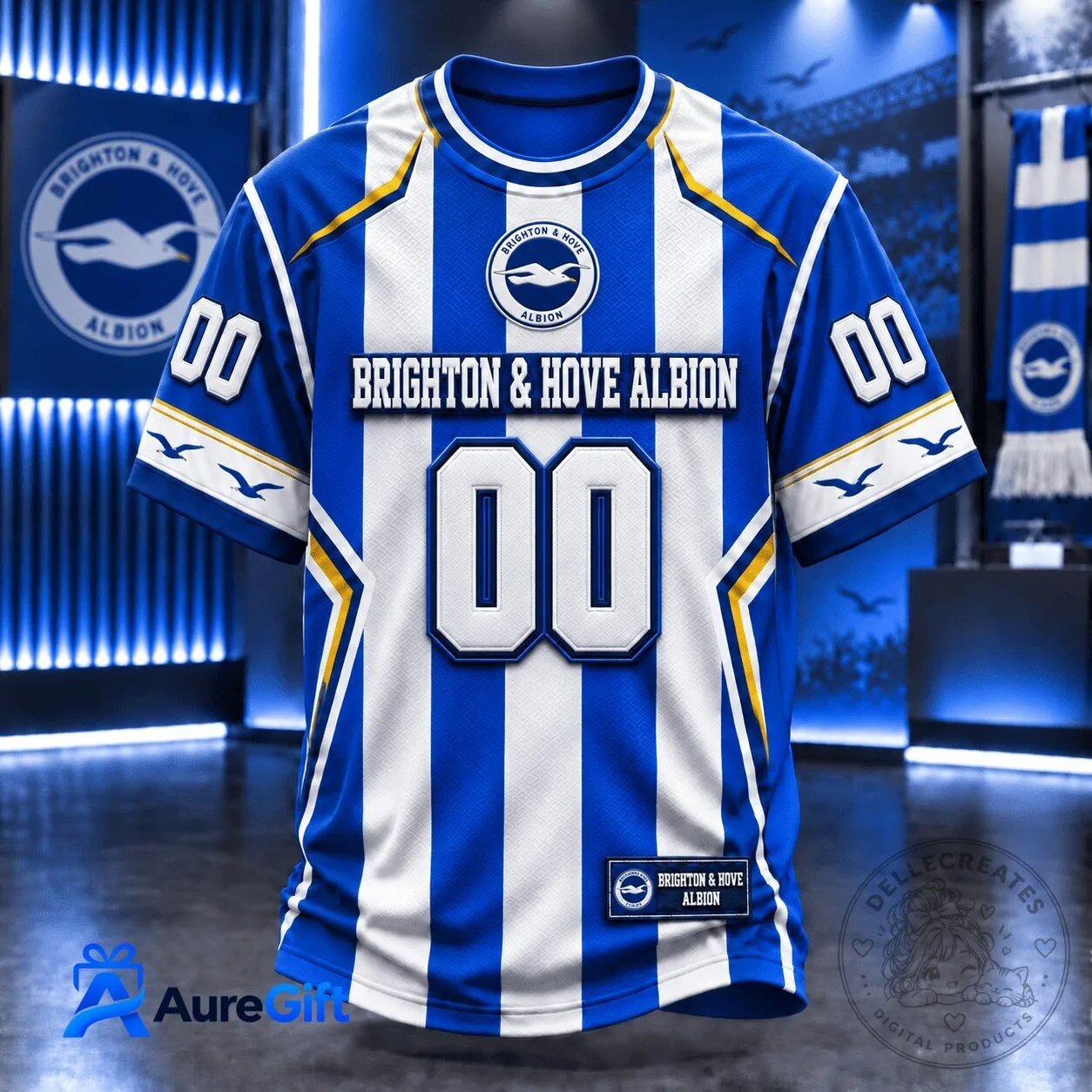 Brighton & Hove Albion Football Club Personalized Blue White Striped Football Jersey
