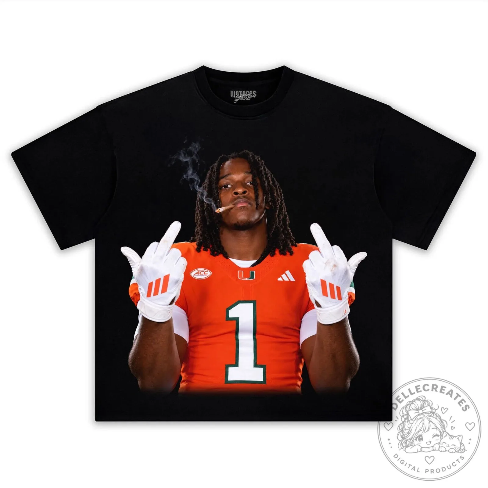 Black T-Shirt featuring Malachi Toney's Middle Finger Graphic